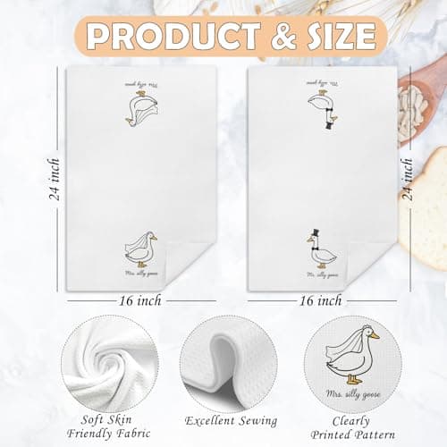 Funny Mr and Mrs Silly Goose Kitchen Towels, Wedding Gifts for Couples Newlyweds Dish Tea Towels for Kitchen Decor, Just Married Gifts Decorative Hand Towels for Bathroom, 16x24 Inch Set of 2 B0F53MV9ZY