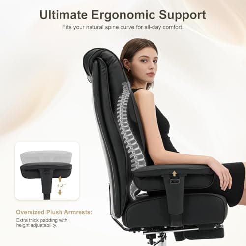 EXCEBET Big and Tall Office Chair 400lbs Wide Seat, Leather High Back Executive Office Chair with Foot Rest, Ergonomic Chairs Lumbar Support for Lower Back Pain Relief (Black)