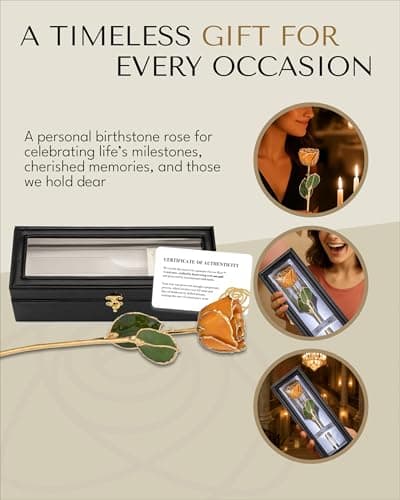 Real Rose with Sparkles in Leather Case with LED Light, Perfect Ready to Gift for Birthday or Any Occasion Forever Rose Hand-Dipped in 24K Gold, Golden Topaz November Birthstone B0CJHZLJVG