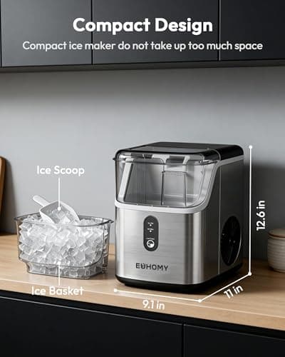 EUHOMY Nugget Ice Maker Countertop, Ready in 7 Mins, 35Lbs/24H Pebble Ice Maker Machine, Self-Cleaning Countertop Sonic Ice Makers with Ice Scoop&Basket, Pellet Ice Maker for Home, Stainless Steel