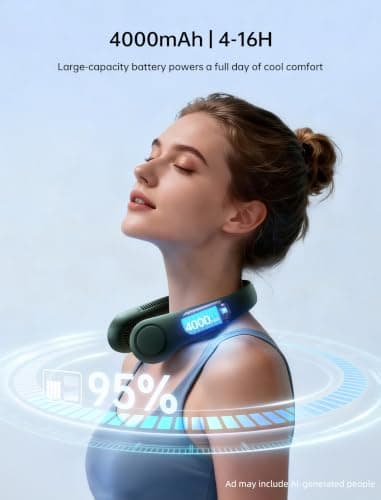 Battery Operated Wearable Personal Fan, Twistable, Rechargeable Travel Essentials, Gifts for Women Men-Dark Green JISULIFE Portable Neck Fan, Hands Free Bladeless Fan, 5 Speeds, 4000 mAh B08911JGGW