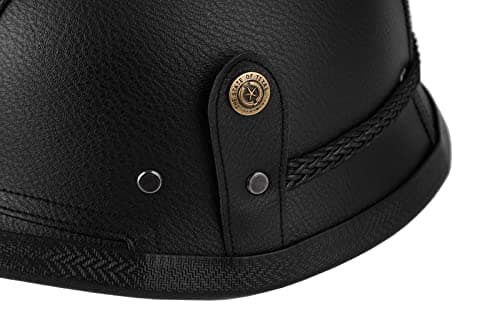 Yesmotor Motorcycle Half Helmet Retro German Handmade Leather Half Face Quick Release Buckle & Goggles - DOT Approved (Dark Brown, L)
