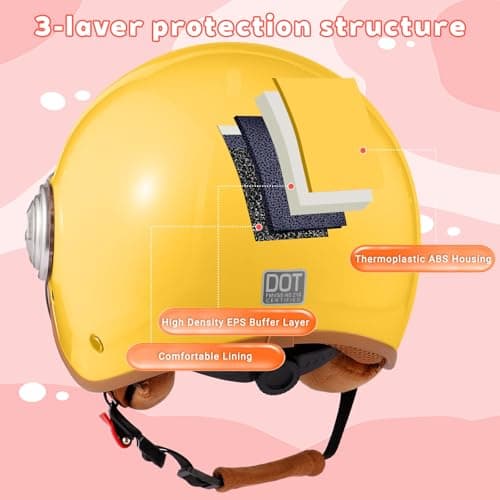 Retro Kids DOT Approved 3/4 Motorcycle Helmet with Visor,3-15 Ages Lightweight Toddler Boys Girls Open Face ATV Half Helmet for Electric Scooter Moped Dirt-Bike Go-Kart Bicycle