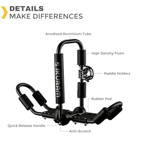 Kayak Roof Rack, Aluminum Kayak Carrier Folding J-Style Universal 4-in-1 Multifunction for Canoe, SUP, Kayaks, Surfboard Rooftop Mount on SUV, Car and Truck Crossbars, Black