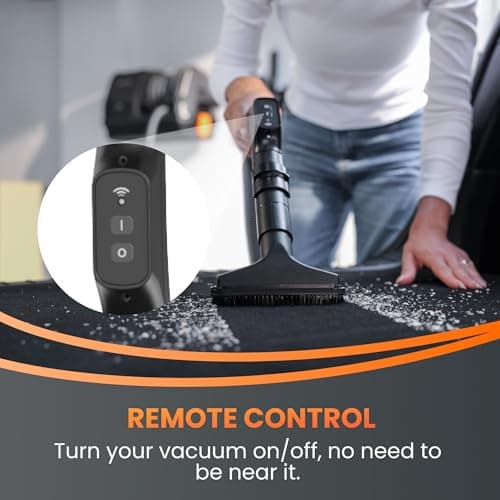 Giraffe Tools Grandstorm Retractable Vacuum with 30 FT Hose Anti-Kink, Wall-Mounted Vacuum Cleaner with 6 Nozzles for Garage Detailing Remote Control Shop Vac, Grey