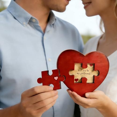 Will You Be My Girlfriend, Valentines Proposal Gift Ideas Will You Be My Girlfriend Proposal Sign for Valentine Day Girlfriend Day Christmas Wood Heart Shaped Gift Puzzle Piece Sign with Hidden Message
