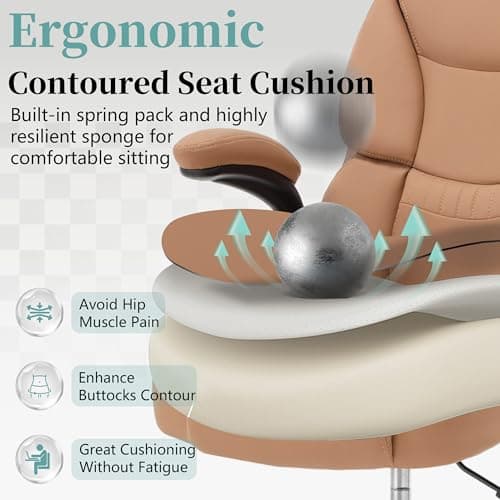 Ergonomic Drafting Chair, Tall Office Chair for Standing Desk, High Back Standing Desk Chair with Flip-Up Armrest, Adjustable Height&Foot Ring, Executive PU Leather Extended Height Office Chairs,Brown