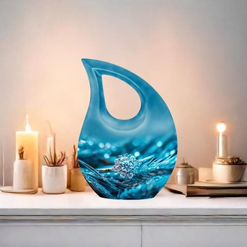 Diamond Ring Funeral Tiny Urns for Adult Ashes Men & Women, Blue Keepsake Drop Funeral Tiny Urn for Ashes Adult Female Cremation 3 Inch, Burial Urn for Daughter & Teenage Girls B0FH759BJ3