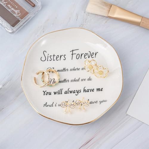 Sister Gifts, Ceramic Sister Ring Dish Jewelry Tray, Sister Birthday Gifts Engagement Wedding Gift for Sister from Sister