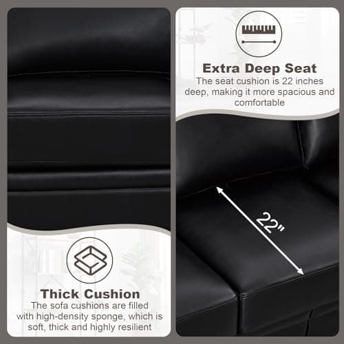2 Piece Faux Leather Sofa Set,Modern Couch and Loveseat Sets with Storage,Mid Century Couch with Rivet Rolled Arm,Comfy Deep Seat Sofa,Furniture for Living Room,Office(Loveseat+3 Seater,Black)