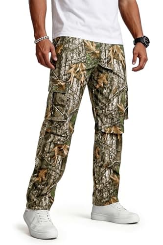 GINGTTO Men's Hunting Pants Camo Cargo Tactical Pants Lightweight Insulated Clothes Brush