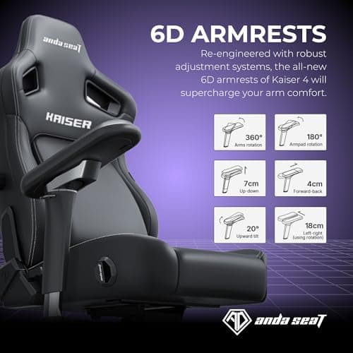Anda Seat Kaiser 4 XL Gaming Chairs for Adults - Ergonomic Gray Fabric Gaming Chairs with 6DArmrest, Comfortable Office Seat with Lumbar Support, Heavy Duty Wide Gamer Seat
