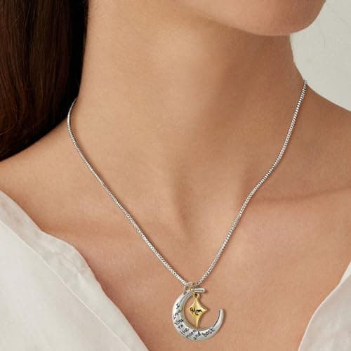 POWER WING Mom Necklace for Women Mom I Love You to The Moon and Back Moon Star Pendant Necklace Birthday Presents for Mom Mothers Gifts from Daughter Son