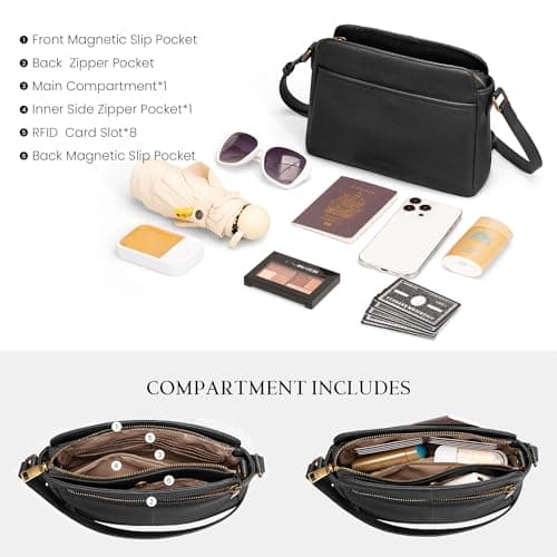 befen Anti-theft Crossbody Bag for Women Geniune Leather, Small Cross Body Shoulder Handbags with RFID Card Slots