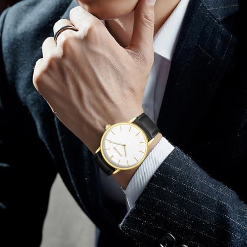 HOLSTOUR Watches for Mens Minimalist Fashion Business Wrist Watch Analog with Leather Strap