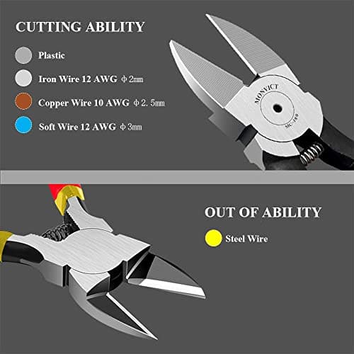 Ultra Sharp | Longer Cutting Edge | Powerful Pliers | Ideal for Cables, Wires, Zip Ties, Electrical & Most Cut Needs MONVICT 2 Pack 6 inch Wire Cutters Precision Flush Side Cutters B0B461286T