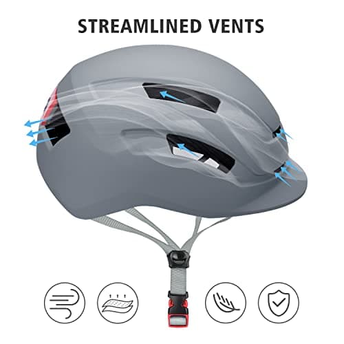 Adult Urban Bike Helmet - Adjustable Fit System & Integrated Taillight for Men Women
