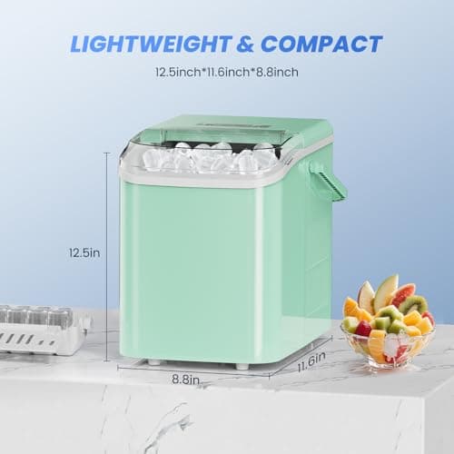 NEWBULIG Ice Makers Countertop with Handle, Portable Ice Machine, 9 Bullet Ice Cubes in 6 Mins, 26lbs in 24Hrs, Auto-Cleaning, with Basket and Scoop, for Home, Kitchen, RV, Camping,Green