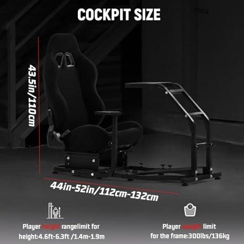 Dardoo G29 Racing Simulator Cockpit with Adjustable Race Seat Fit for Logitech G920 G923, for Thrustmaster T150 T300RS GT Racing Steering Wheel Stand, Not Included Wheel Shifter and Pedals