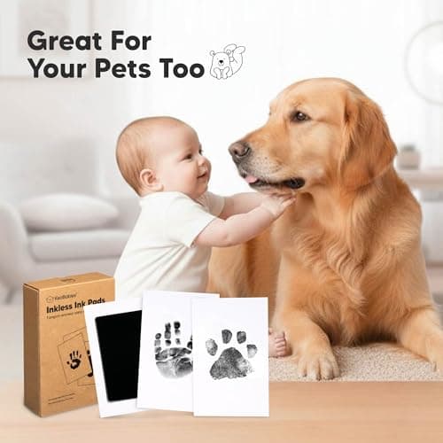 Newborn Keepsake, Dog Nose, Paw Print Kit, Clean Touch Ink Pads, Baby Handprints Footprints Kit, New Mom Gifts 4pk Inkless Baby Hand and Footprint Kit, Mess Free Ink Pads (Jet Black, R) B08N6KWS7T