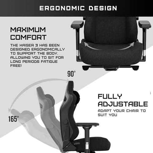 Anda Seat Kaiser 3 Large Gaming Chair for Adults - Ergonomic Black Fabric Gaming Seat with Lumbar Support, Comfortable Office Chairs with Neck Support - Heavy Duty Wide Computer Seat