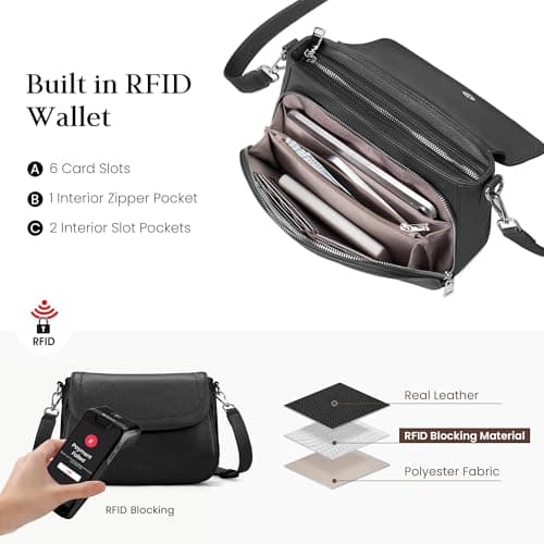 befen Genuine Leather Crossbody Bags for Women with Built in RFID Wallet Medium Womens Saddle Bag Cross Body Purse