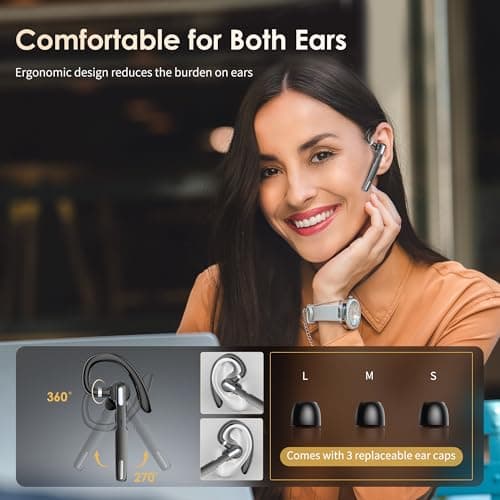 ICOMTOFIT Bluetooth Headset, Wireless Bluetooth Earpiece V5.0 Hands-Free Earphones with Built-in Mic for Driving/Business/Office, Compatible with iPhone and Android (Gray)