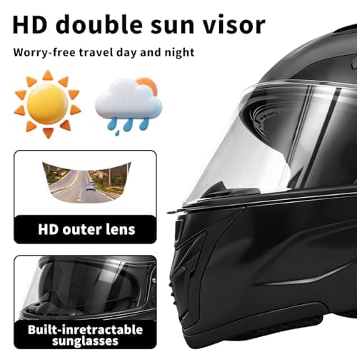Bluetooth Modular Motorcycle Helmets with Tail Lights, DOT Certified Flip-Up Dual Visor Full Face Helmets for Men & Women Moto ATV UTV Snowmobile ADV Four Wheeler Street Bike
