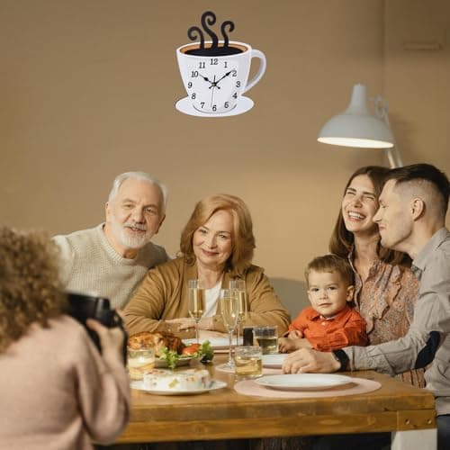 Fomaris Kitchen Clock Coffee Cup Wall Decor, Cafe Decorative Kitchen Wall Clocks Battery Operated for Home Office