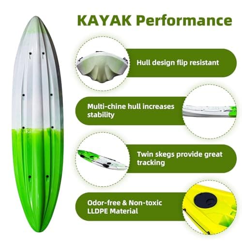 Fishing Kayaks, 12.4FT, 2-3 Person Sit on Top Kayak for Adults with Paddle & Comfortable Seat, Capacity of 600LBS, Hard Shell Recreational Ocean Kayak Boat