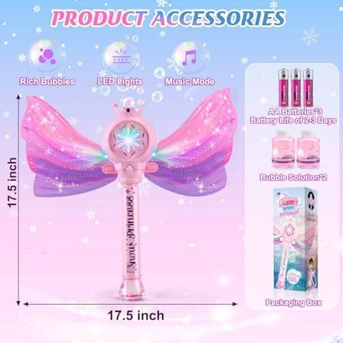 3 AA Batteries & 2 Bubble Solutions, Outdoor Party Birthday Gift for Girls 3-8, Bubble Machine for kids, Princess Toys, Pink Bubble Wand for Kids, LED Light Music Bubble Toys Girl Gifts Age 3+ B0BX57W4RX
