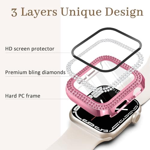 Newlibery Bling Watch Case with HD Screen Protector Women Compatible with Apple Watch 40mm Diamond Protective PC Face Cover Frame Protector for iWatch Series 6/5/4/SE/SE2/SE3 Pink