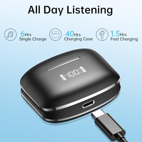 Ankriyul Wireless Earbuds, True Wireless Bluetooth Headphones with Deep Bass Stereo, Ear Buds with LED Power Display, in-Ear Earphones with Mic for iPhone/Android/iPad, Black