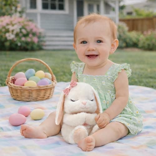 Baptism Gifts for Girl, Catholic Christening, Baby Dedication & Baptismal Gift Set for Baby Girls & Kids, with 9" Musical Praying Bunny Plush Toy & Everybunnies' Blessing Book in Keepsake Box