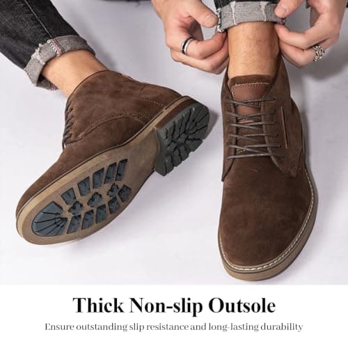 Arkbird Mens Chukka Boots, Genuine Suede Leather Classic Fashion Casual Ankle Lace-up Dress Boots for Men