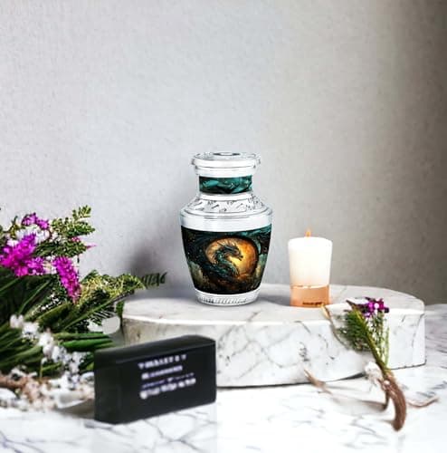 Guardian Dragon of The Mystic - Pack of 1 - Memorial Burial Urn - Decorative Urns - Small Ashes Keepsake for Sister - Small Keepsake Urn for Mom & Dad Ashes - Cremation Urns for Male & Female B0D4R1JV2X