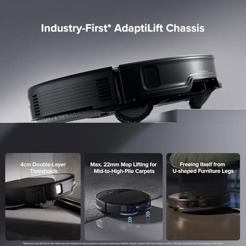 roborock Saros 10R Robot Vacuum and Mop, 22,000 Pa Suction, Zero-Tangling, 3.14’’ Ultra Slim, FlexiArm Riser Technology for Carpet & Floor, Corner & Edge Cleaning, Self-Emptying, Hot Air Drying, Black