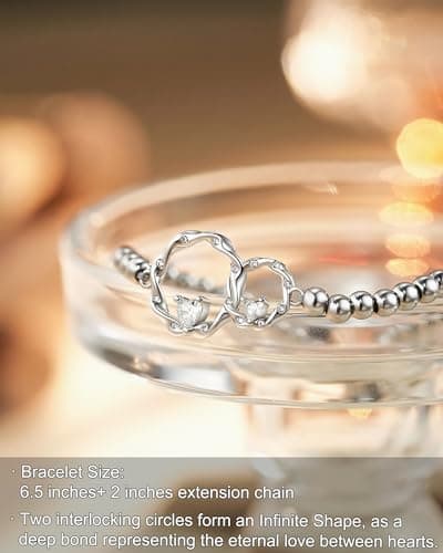 Tarsus Eternal Love Connected at Heart Interlocking 2 Circles Bracelet - Sister Gifts for Birthday, Christmas, Big and Little Sisters