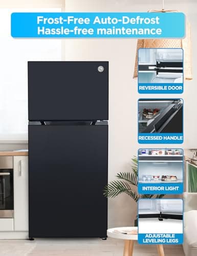 Commercial Cool 20 Cu. Ft. Top Mount Refrigerator with Ice Maker, 2-Door Refrigerator with Top Freezer, Freezer with Icemaker and Adjustable Temperature Control, Energy Star Certified, Black