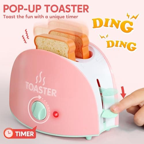 Joyin Play Kitchen Toys, Pretend Food Kitchen Accessories Girls Toy with Coffee Maker, Mixer, Toaster with Realistic Lights& Sounds, Birthday Gift for Kids B0CLVF5HM5