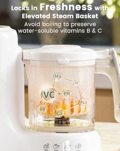BPA-Free Elevated Steam Basket, Healthy Homemade Baby Food Purees, Starting Solids & BLW, Baby Feeding Essentials, 6+ Months Grownsy Baby Food Maker, Steamer & Blender Baby Food Processor, White B0DGL879NT