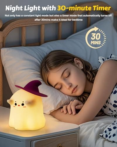 Luditek Cute Ghost Night Light Lights, Silicone Dimmable Ghost Lamp Desk Decor for Halloween Decorations Indoor Home Room Office Table, Halloween Gifts for Women, Girls, Kids