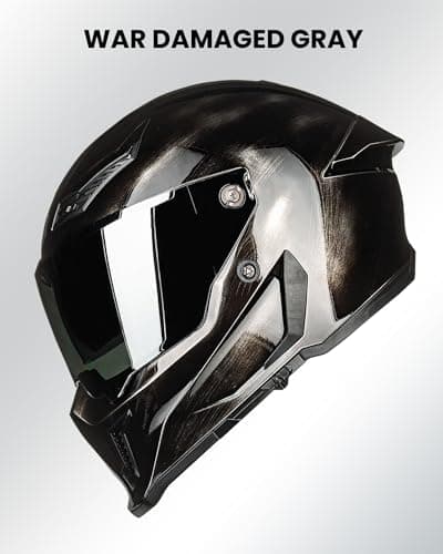 ILM Motorcycle Helmets for Adult Men Women Full Face DOT ECE Powersports Dual Visor Street Racing Helmet with Pinlock Cascos para Motos Model MF509 (War Damaged Gray, L)