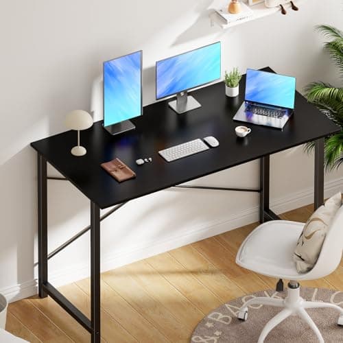 OLIXIS 47 Inch Home Office Desk, Small Computer Work Table with X-Shaped Reinforcement, Modern Simple Writing and Study Desk for Home Office, Bedroom, or Dorm Room, Black
