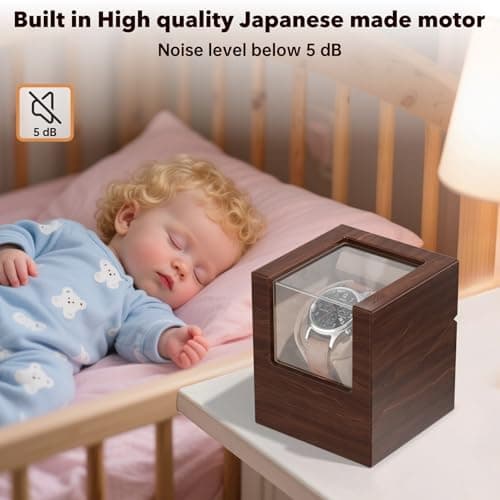Racokky Racokky Automatic Single Watch Winder Box for Rolex and Other Watches, Ultra Quiet Japanese Motor, Self Winding Rotating Wooden Watch Case, Battery or Type-C Powered, Premium Watch Box for Men and Women