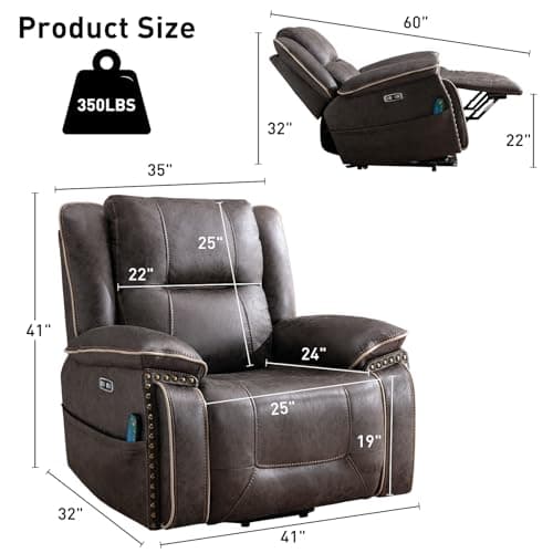 Bonzy Home Power Lift Recliner Chair for Elderly with Massage and Heating, Dual Motor Faux Leather Lift Chair with Spacious Seat, 2 Cup Holders, Adjustable Headrest (Grey Brown)