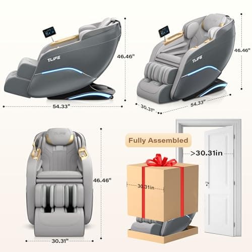 TLIFE Massage Chair Full Body, 160°Zero Gravity Recliner with Body Scan, 50" SL-Track Shiatsu Massage Chair, Fixed Point Massage, Foot Rollers, 12 Auto Modes, Deep Yoga Stretch, Heating, Grey