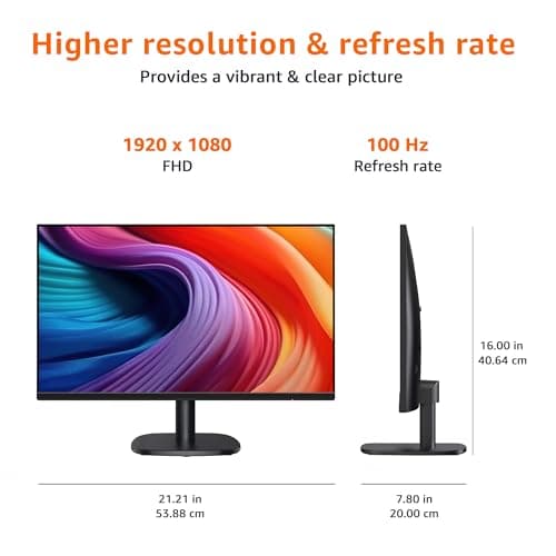 Amazon Basics 24 Inch (23.8 inch viewable) Monitor, FHD 1080P, Max 100Hz, VESA Compatible, Built-in Speakers, Black