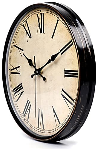 Yesland 11'' Wall Clock - Silent Non Ticking - Quality Quartz Retro Design with Roman Numerals, Easy to Read for Home Office School Clock (Brown)