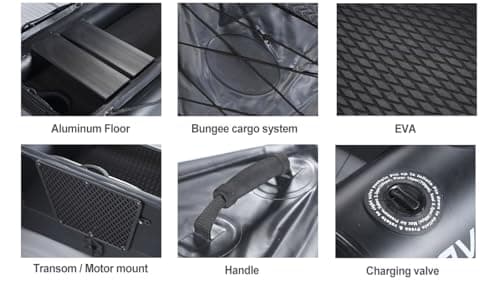 2 Person Inflatable Kayak Fishing PVC Kayak The Dimension 130'' *43'*11.8'' Inflatable Kayak Rescue Rubber Rowing Kayak with Pump Aluminum Alloy Seat Paddle Inflatable Mat, Repair Kit, Fin